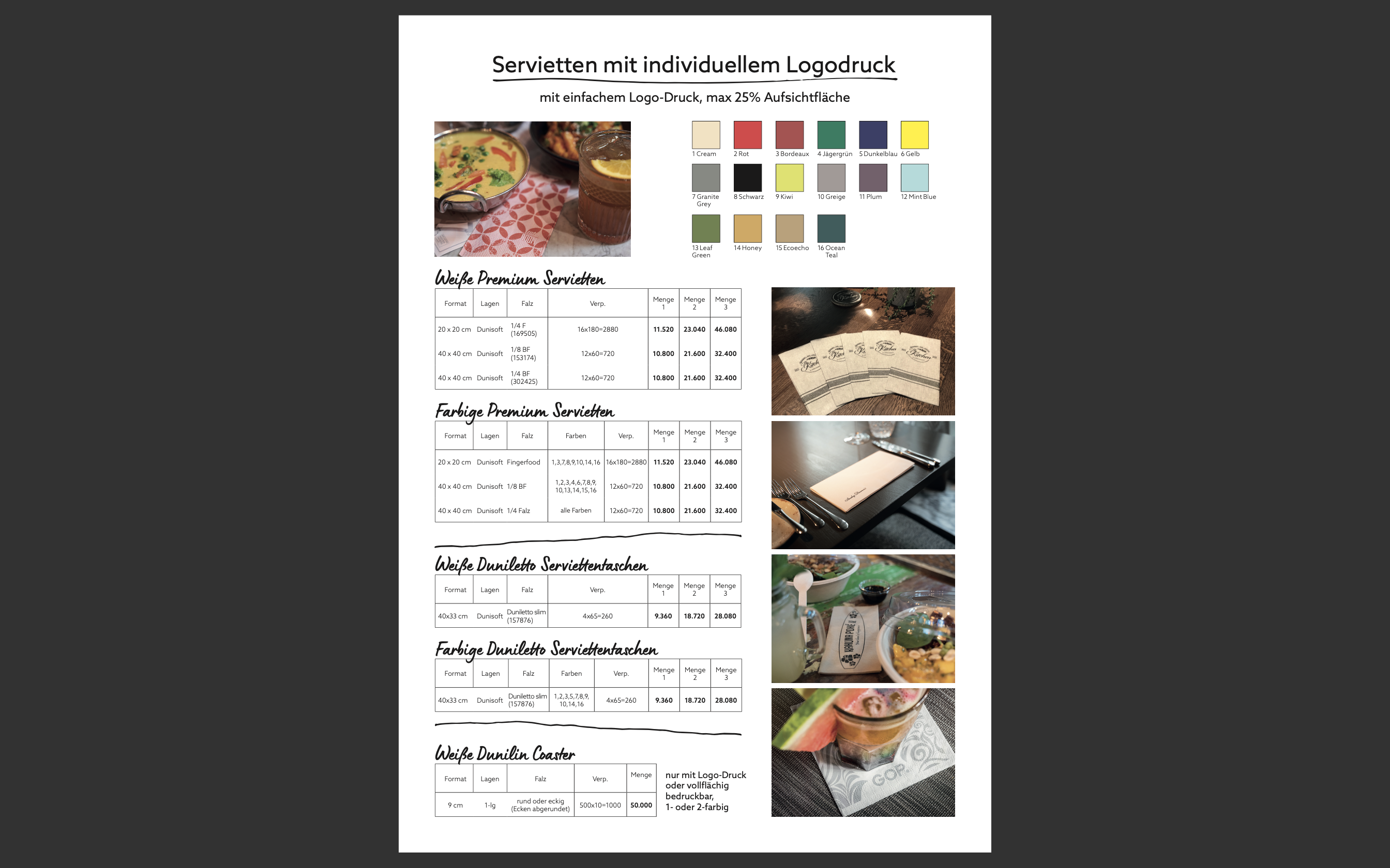 Logo Werbedruck auf Servietten und Glasuntersetzer