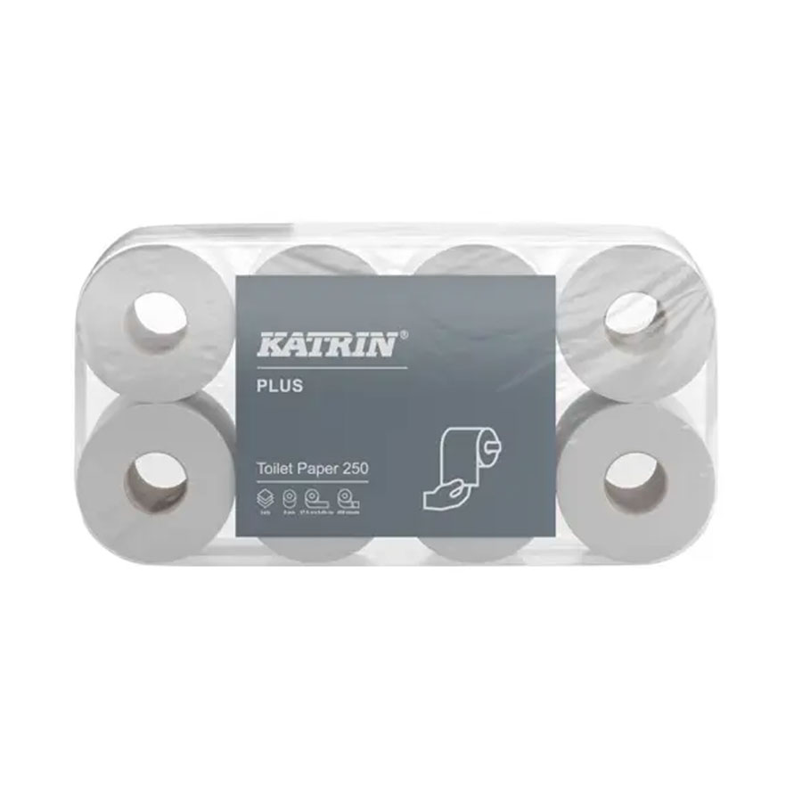 Palette: Katrin Plus Toilettenpapier – 3-lagig, hochweiß, 250 Blatt, 2112 Rollen