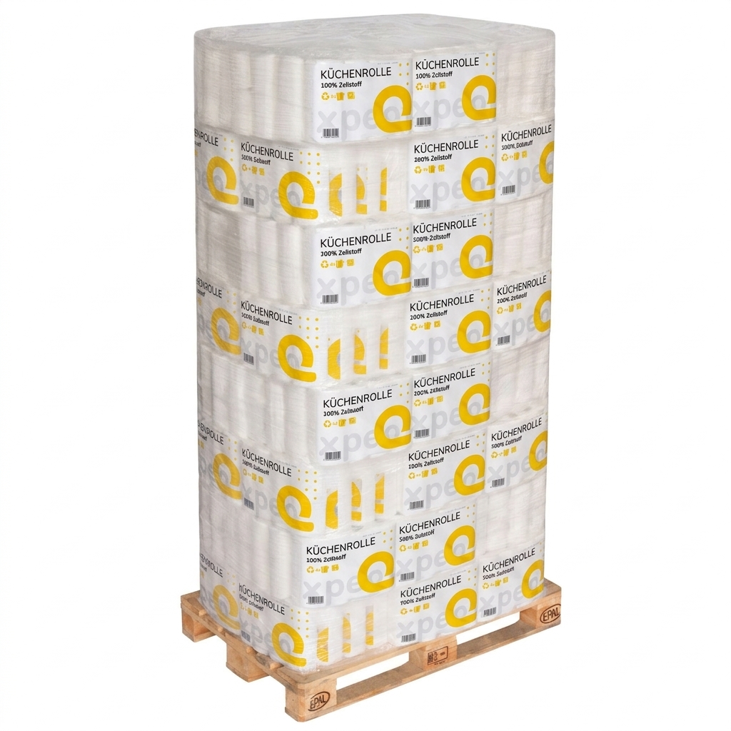 Küchenrolle 3-lagig 100% Zellstoff – Palette mit 24 Unterverpackungen (768 Rollen)