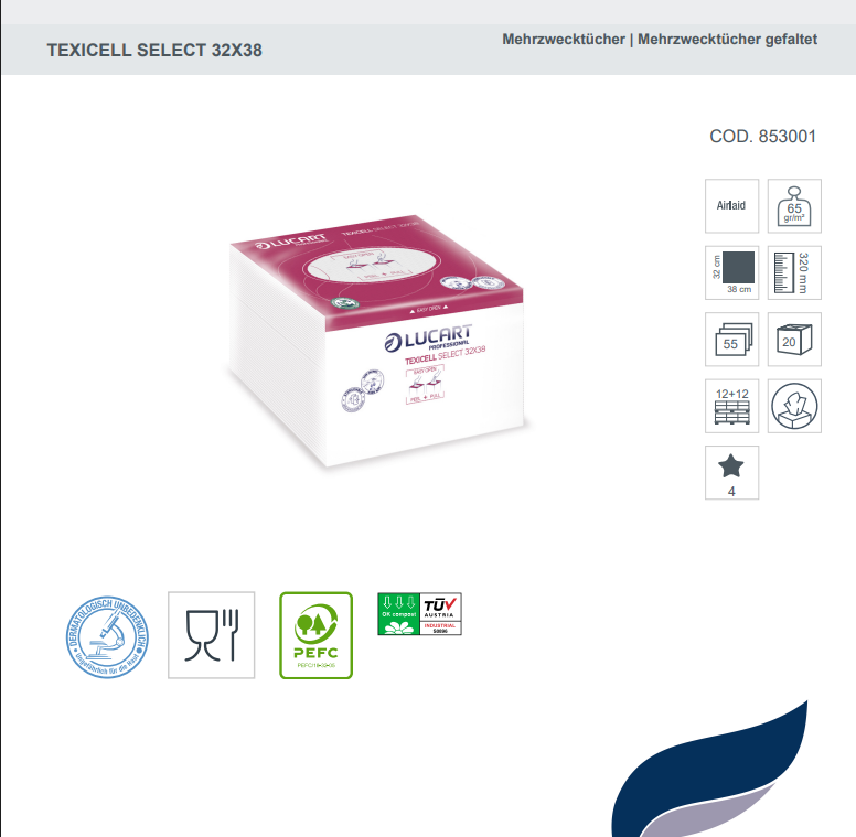 Lucart TEXICELL SELECT (AirTech) – Premium Airlaid Mehrzwecktücher, 1.100 Stück