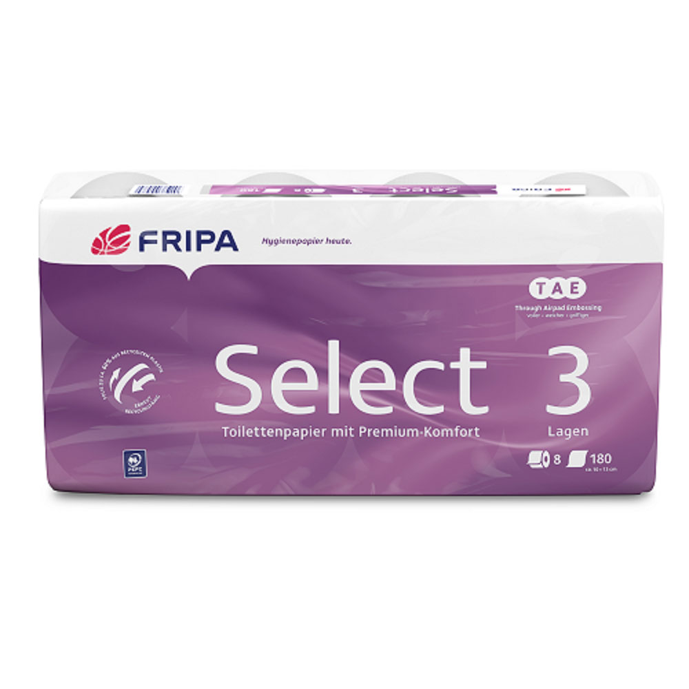 Fripa Select TAE Toilettenpapier 3-lagig hochweiß – 48 Rollen (6x8)