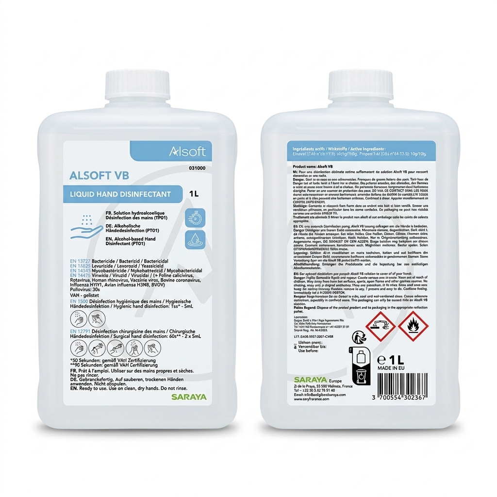 Saraya Alsoft VB 1 Liter – Alkoholische Händedesinfektion | Begrenzt viruzid PLUS