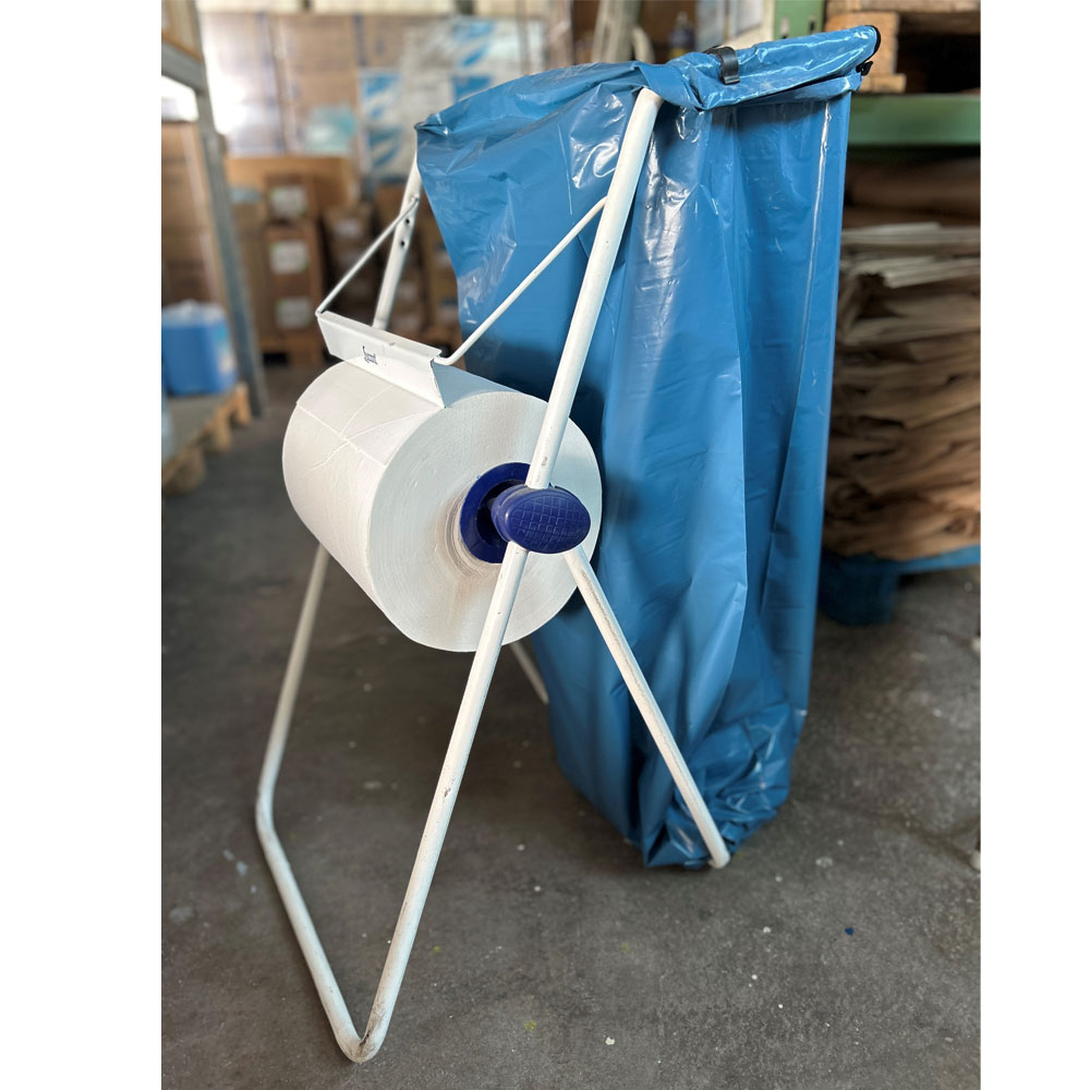 Bodenständer aus Mettal für Putzruchrollen mit Müllsackhalterung