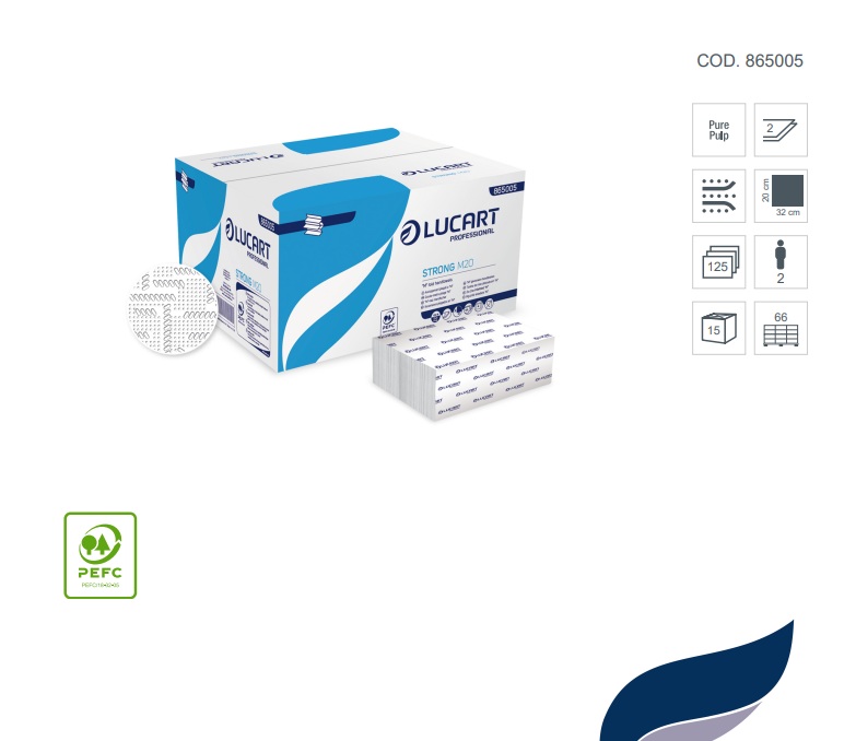 Lucart Strong M20 Falthandtücher – 2-lagig, Zellstoff, M-Falz (20 x 32 cm) – 1875 Blatt