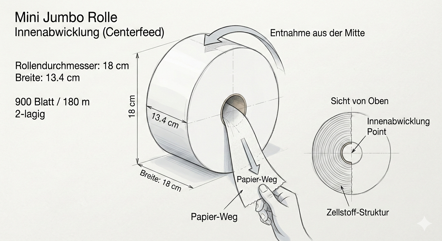 Mini-Jumbo-Toilettenpapier, Innenauszug, 3 Rollen