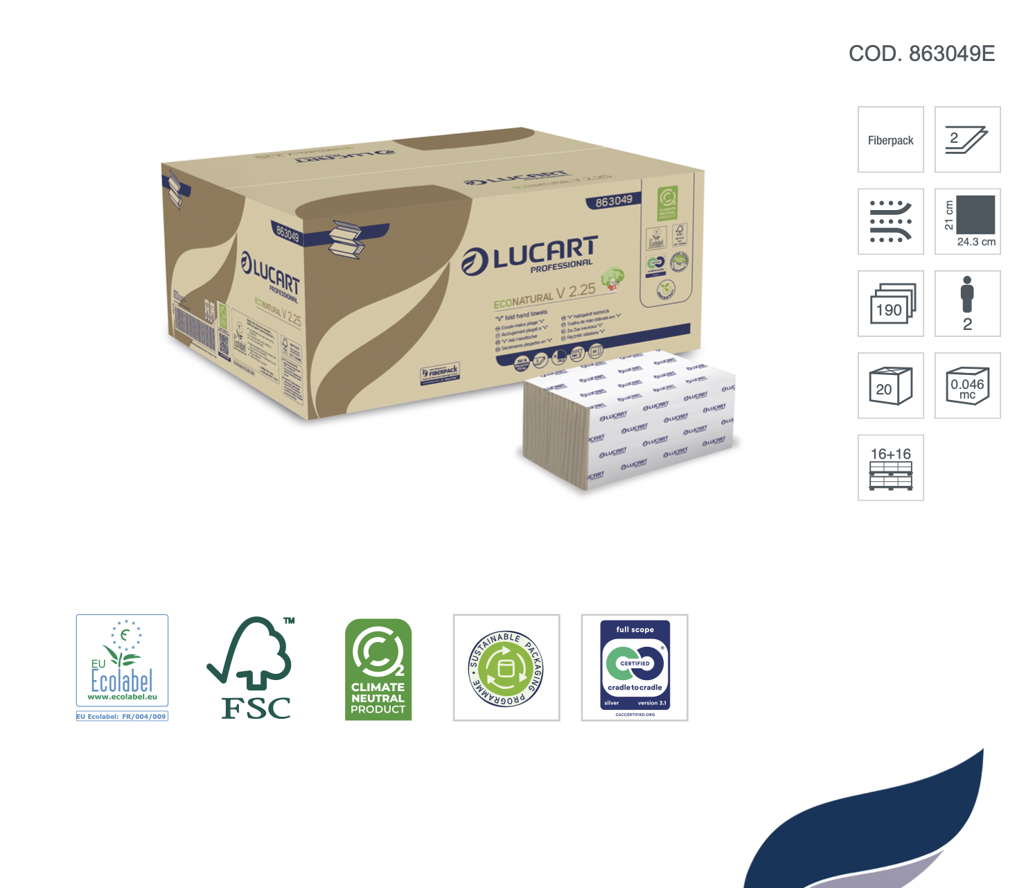 Palette: Lucart EcoNatural V2.25 Falthandtücher – 2-lagig, 28 Kartons