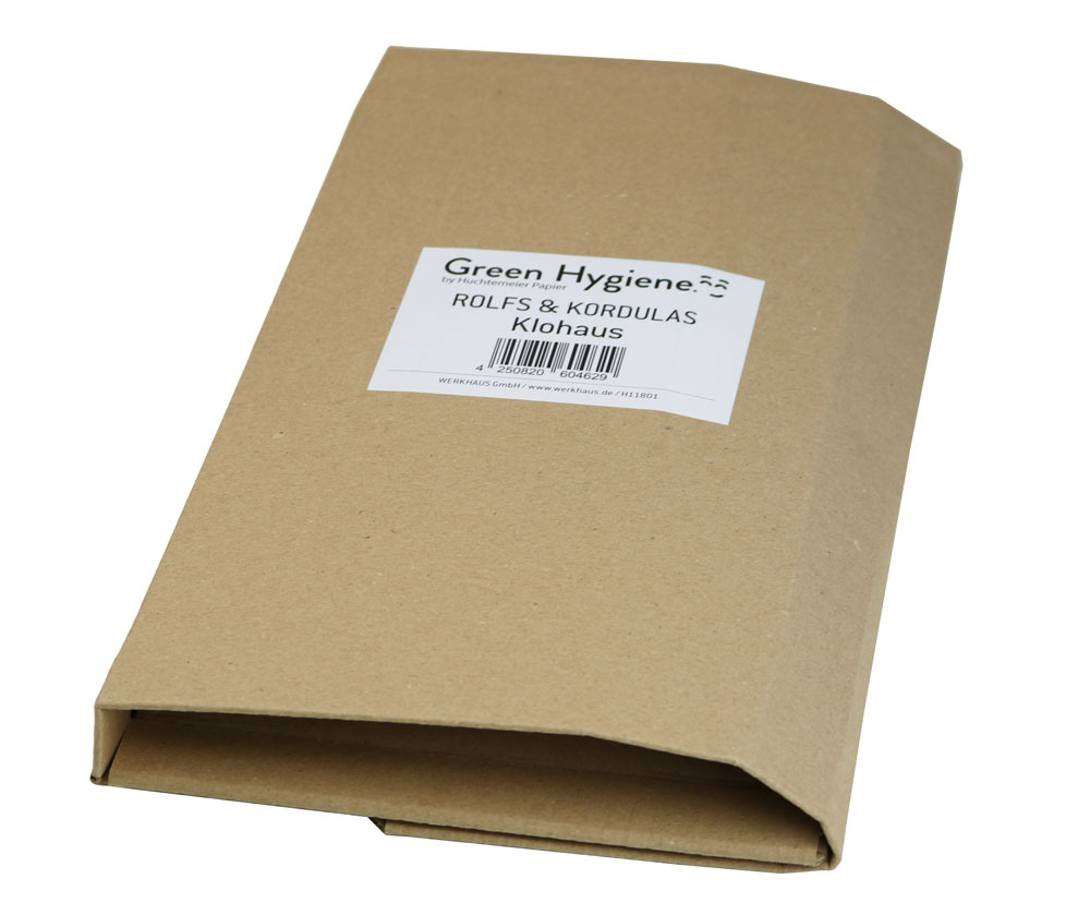 Verpackung, Klohaus für Rolf und Kordula, Klorollenhalter aus Holz