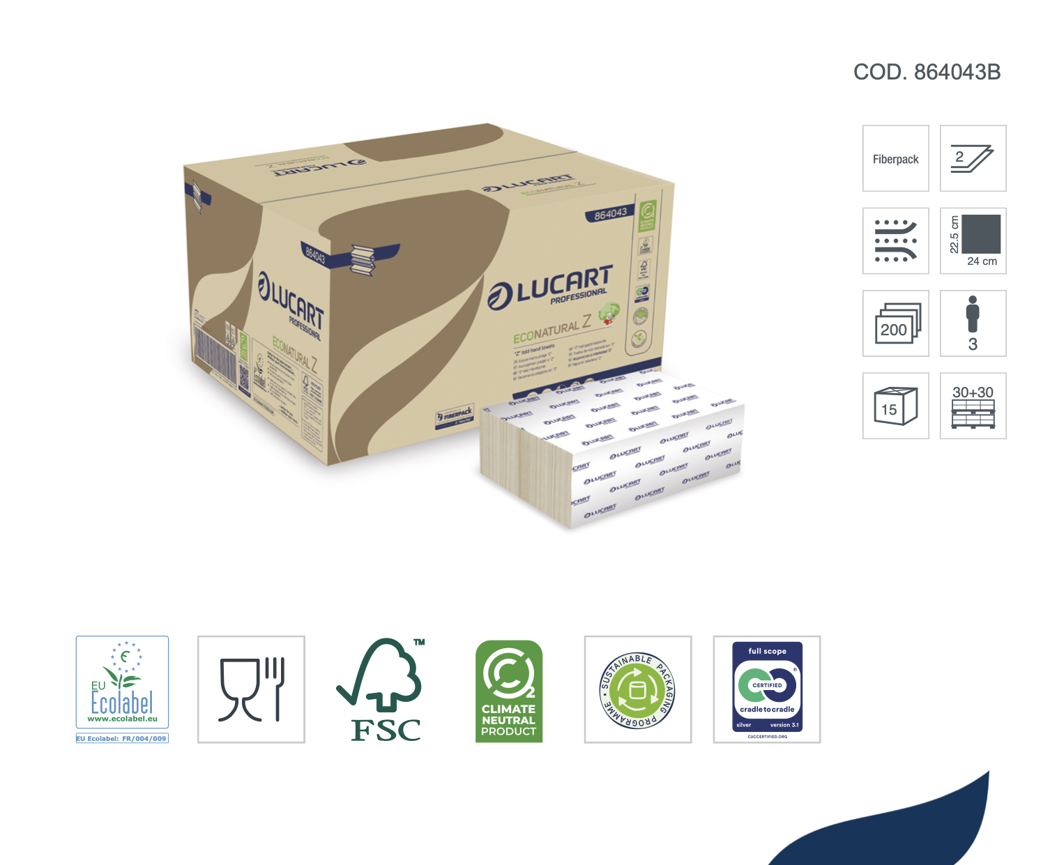 EcoNatural Lucart Z – Ökologische Falthandtücher, 2-lagig, Z-Falz