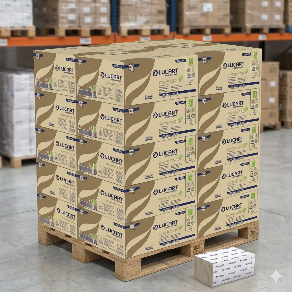 Palette: Lucart EcoNatural V2.25 Falthandtücher – 2-lagig, 28 Kartons