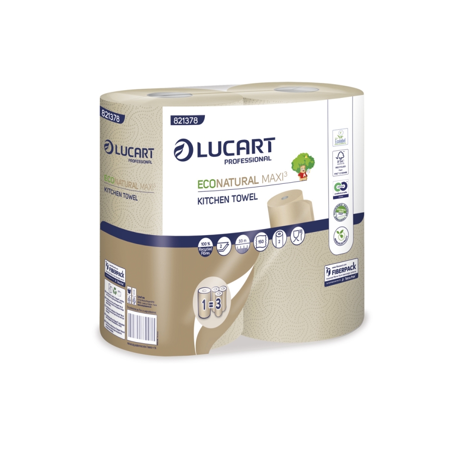 30 Rollen Lucart EcoNatural Maxi³ Küchenrollen – 2-lagig, 100% Recycling