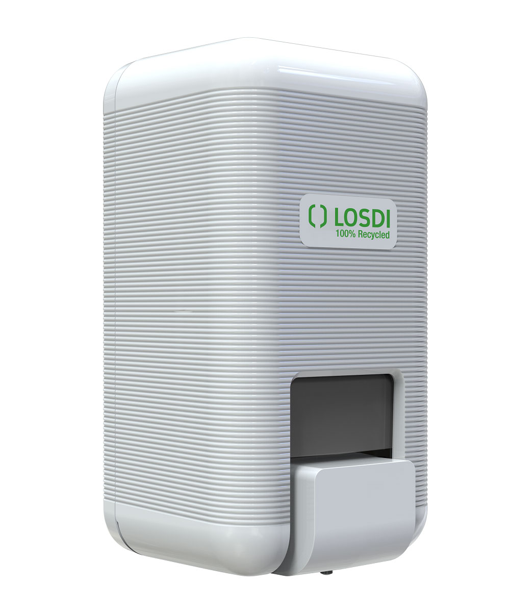 frei befüllbar Seifenspender Wandmontage, weiß recycling Kunststoff, nachhaltig hergestellt, Druckspender