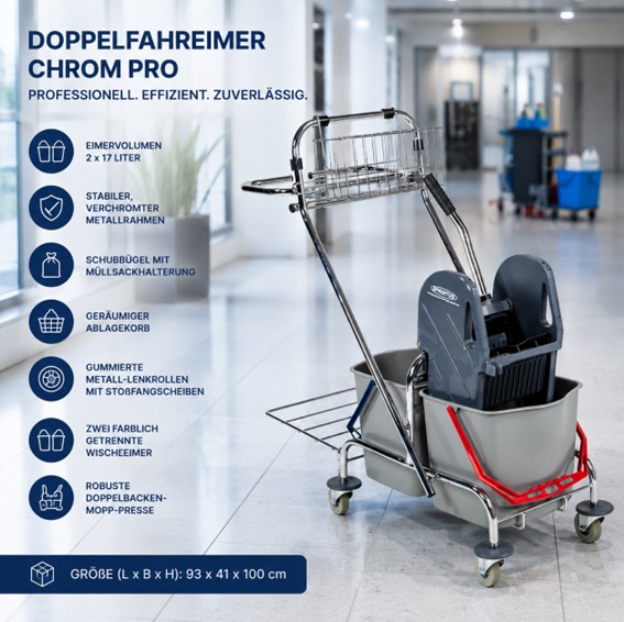 Putzwagen, Doppelfahrwagen, Doppelfahreimer Chrom PRO
