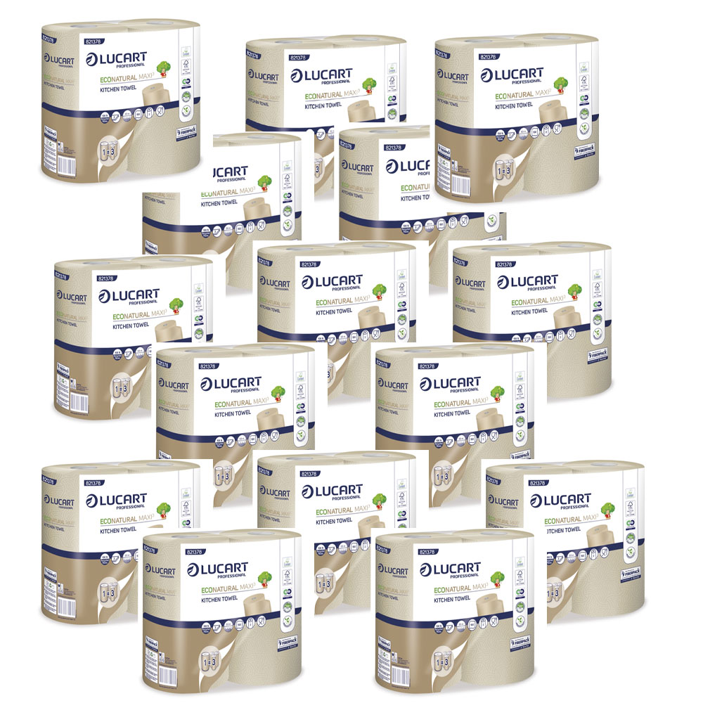 30 Rollen Lucart EcoNatural Maxi³ Küchenrollen – 2-lagig, 100% Recycling