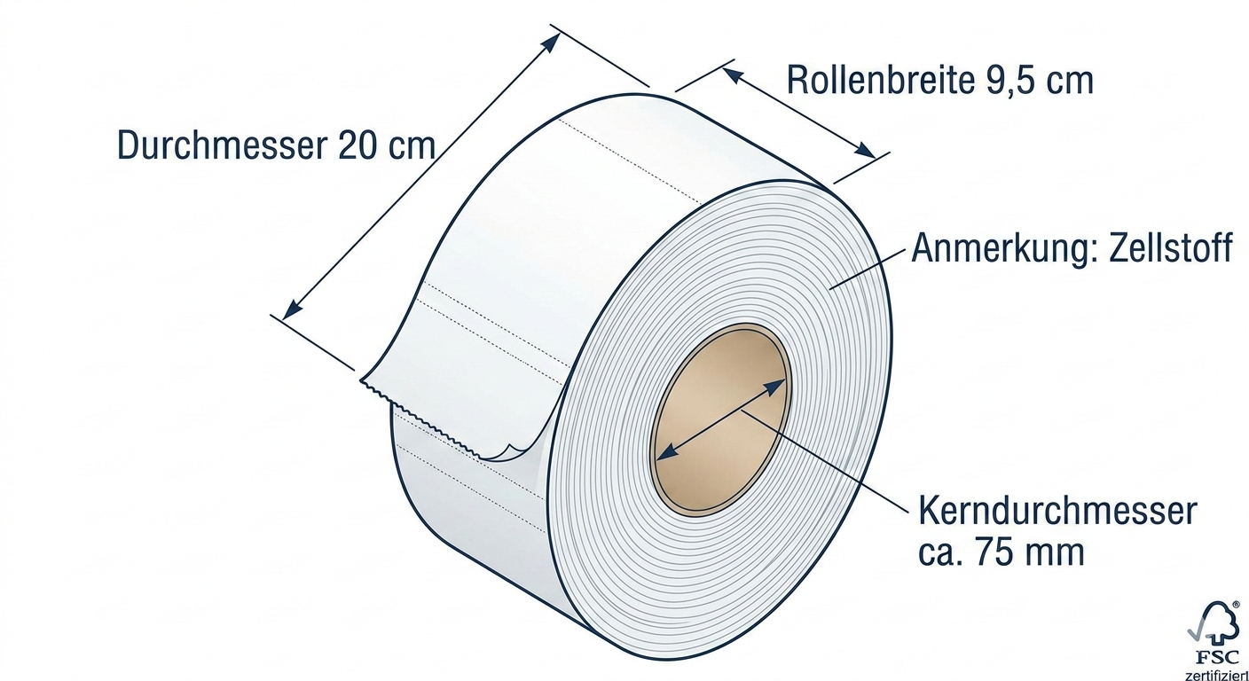 12 Rollen Mini-Jumbo Toilettenpapier – 2-lagig, 150m, Zellstoff weiß