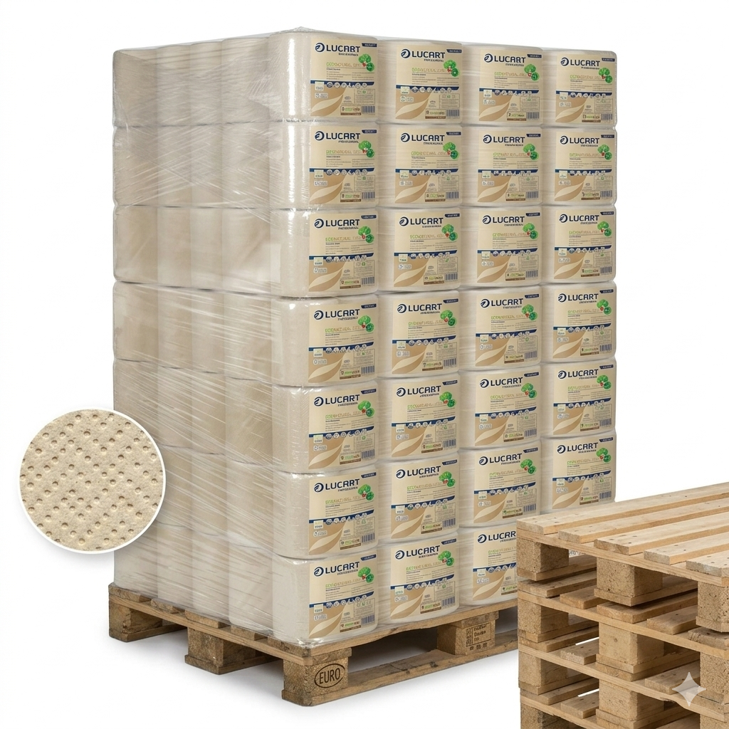 Palette: Lucart Eco Natural 450 Putztuchrollen – 300 Rollen (50 VE), 2-lagig, 135m, Recycling