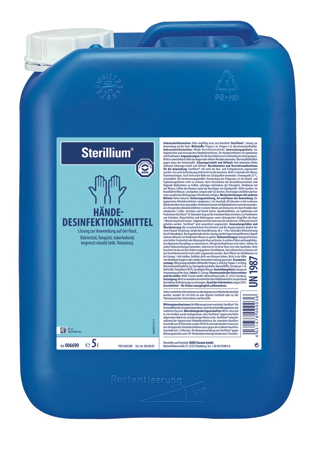 Sterillium BODE Chemie Hartmann 5Liter Kanister Hände-Desinfektionsmittel begrenzt viruzid