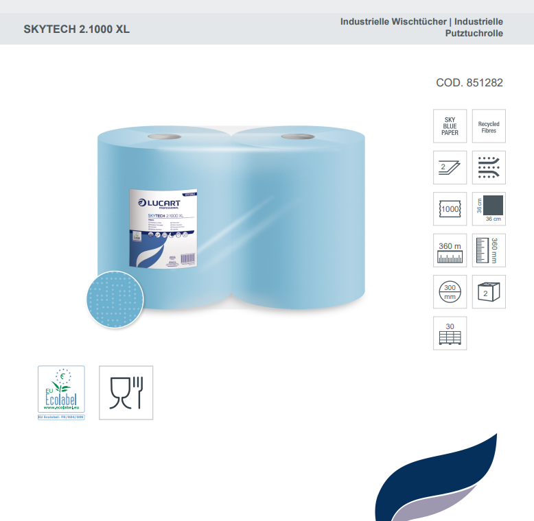 Lucart Skytech 2.1000 XL Putzpapier, 2-lagig, Blau, 2 x 1000 Blatt