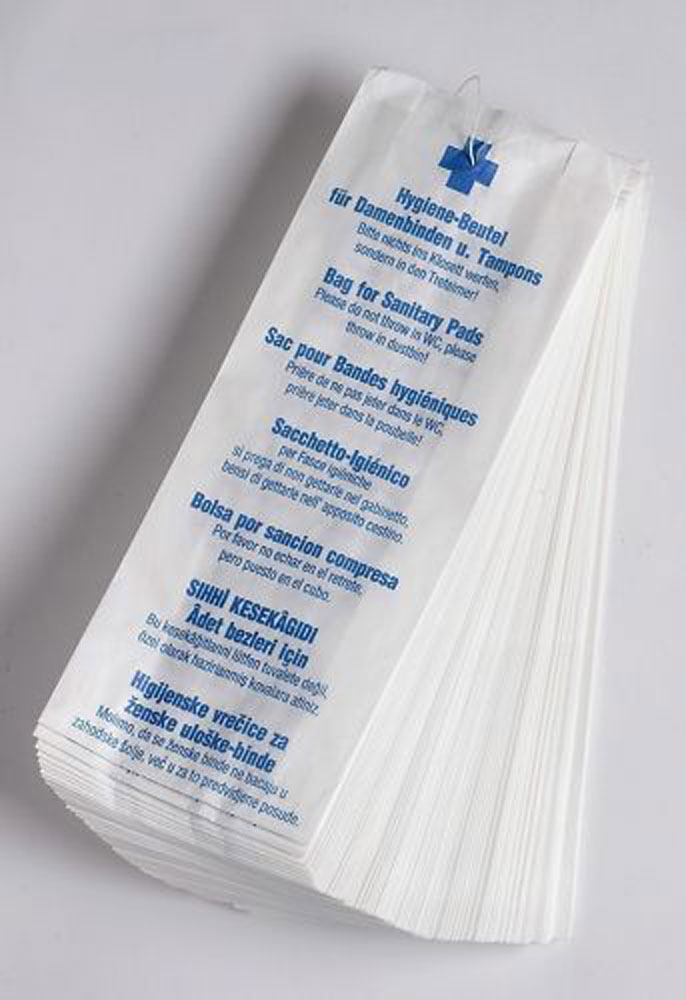 Papier Hygiene Beutel Bündel Papiertüten für Tampons und Binden mehrsprachig bedruckt