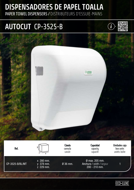 Losdi Auto Cut Handtuchspender ECO-LUXE – Weiß – 100% Recycling-Kunststoff