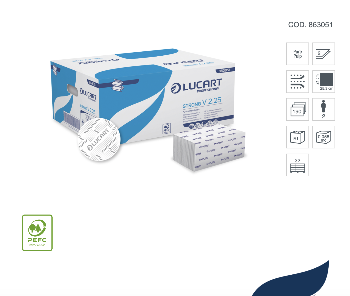 Lucart Strong V2.25 Falthandtücher – 2-lagig, hochweiß, 3800 Blatt