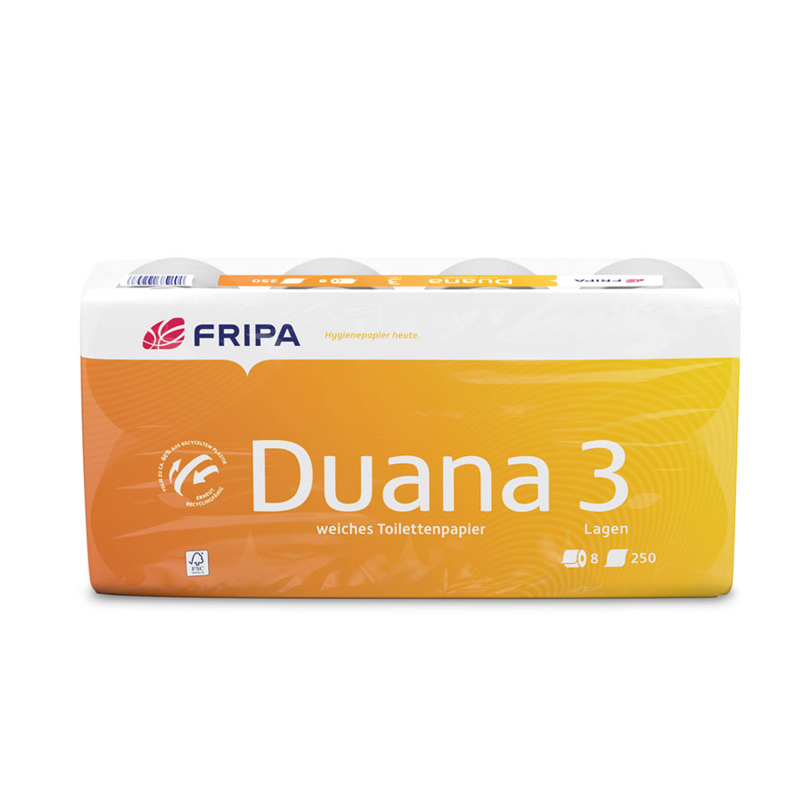 Fripa Duana® Toilettenpapier 3-lagig, hochweiß – Zellstoff-Mix (VE: 64 Rollen)