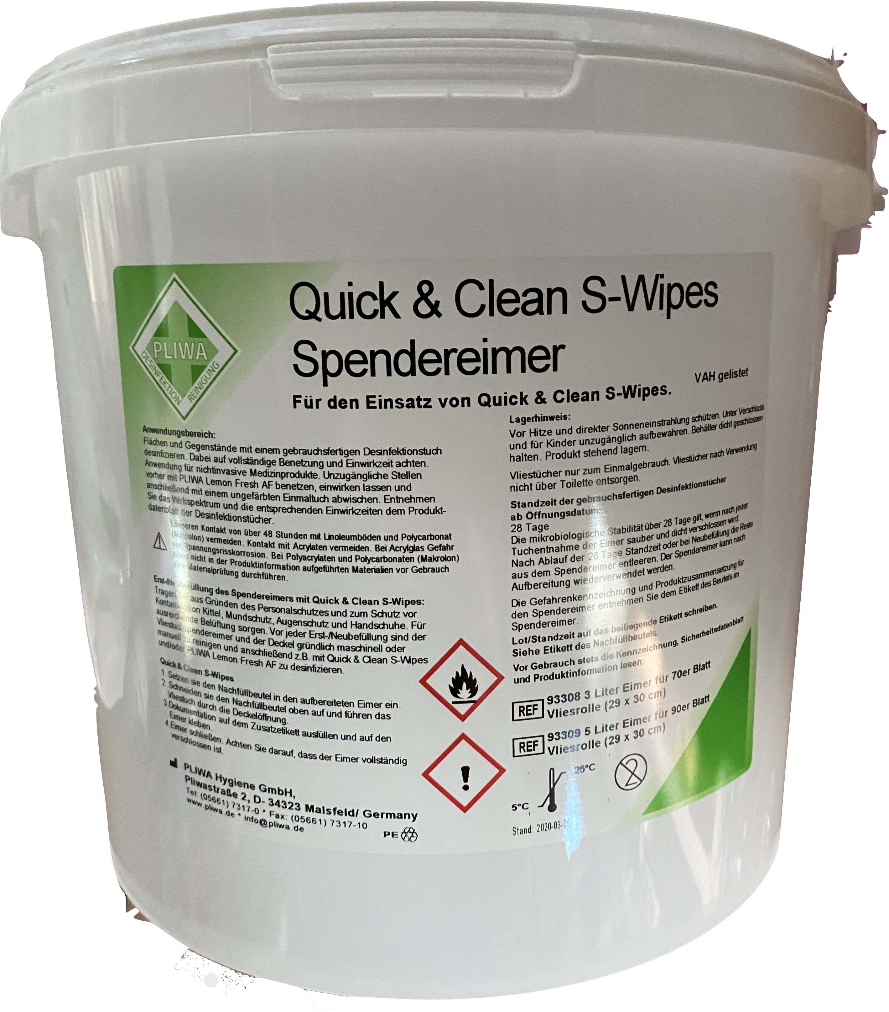 5 Liter Eimer mit Deckelöffnung  für Desinfektionstücher Pliwa Quick and Clean