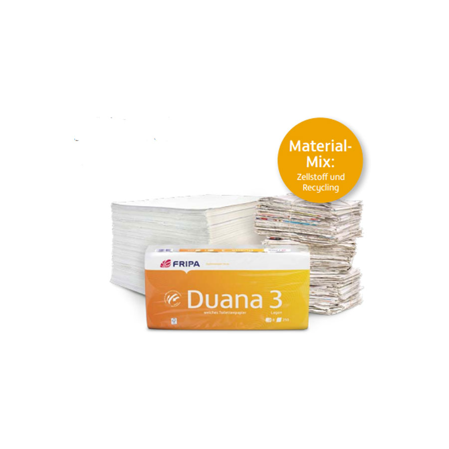 Fripa Duana® Toilettenpapier 3-lagig, hochweiß – Zellstoff-Mix (VE: 64 Rollen)
