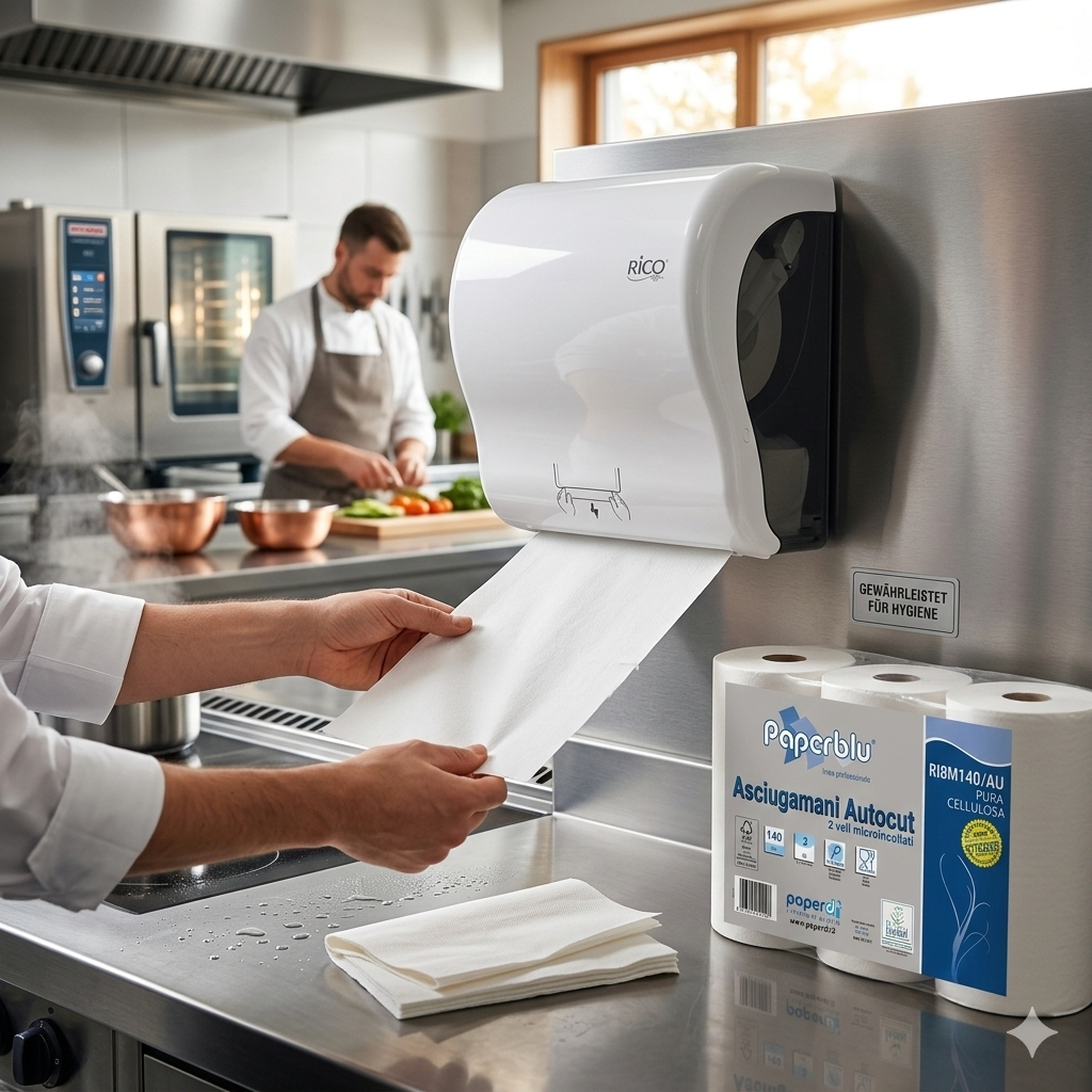 6 Rollen Autocut-Handtuchrollen – 2-lagig, 140m, 100% Zellstoff, FSC & Ecolabel