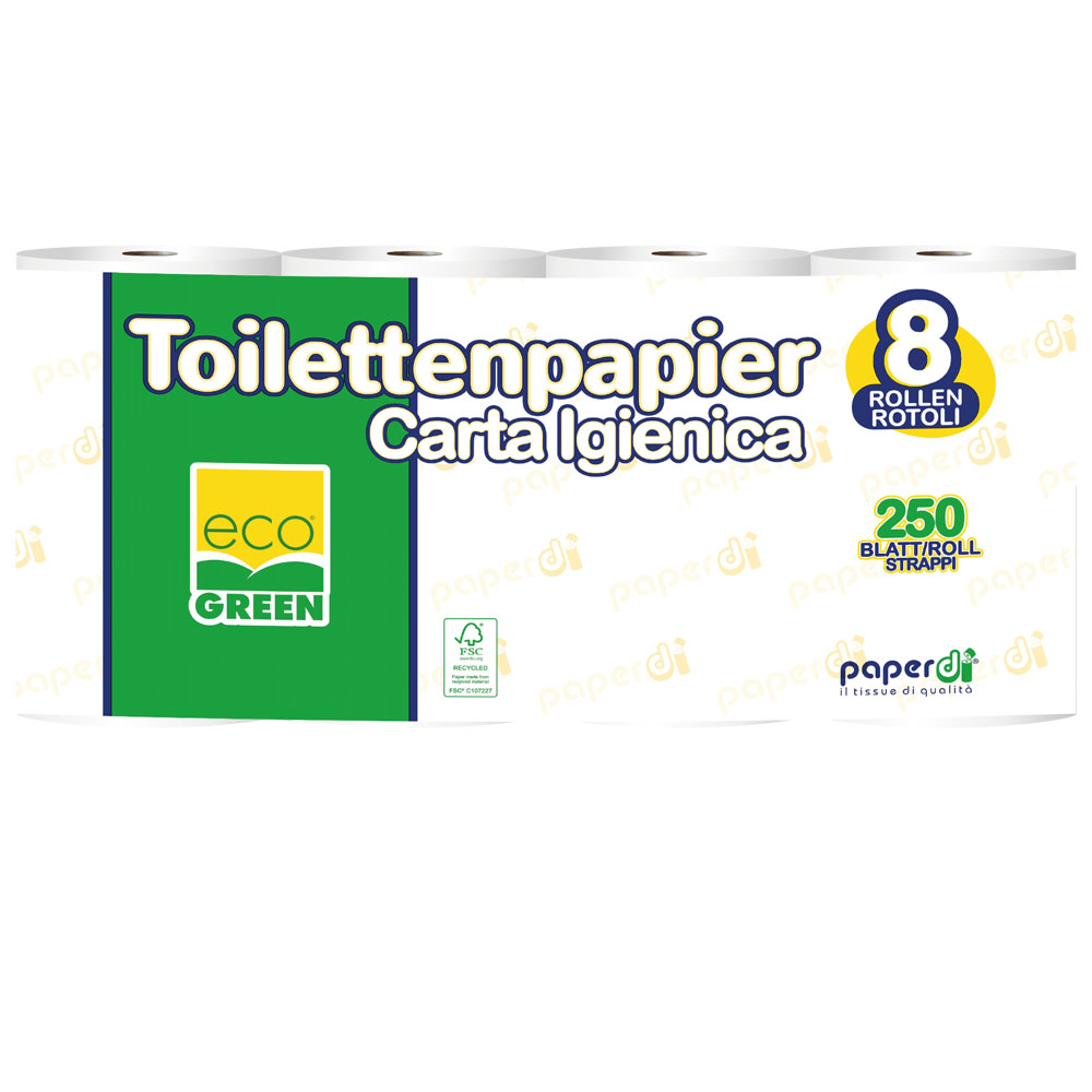 64 Rollen Toilettenpapier, 2-lagig, 250 Blatt pro Rolle, Großpackung Klopapier,