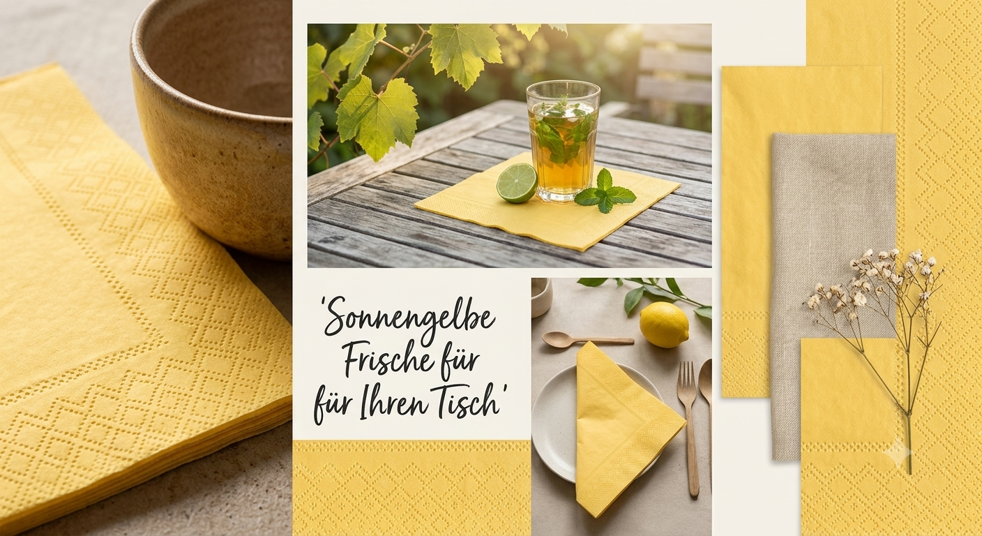 Duni Zelltuch-Servietten Gelb – 40 x 40 cm, 3-lagig, 1/4-Falz (1.000 Stück)