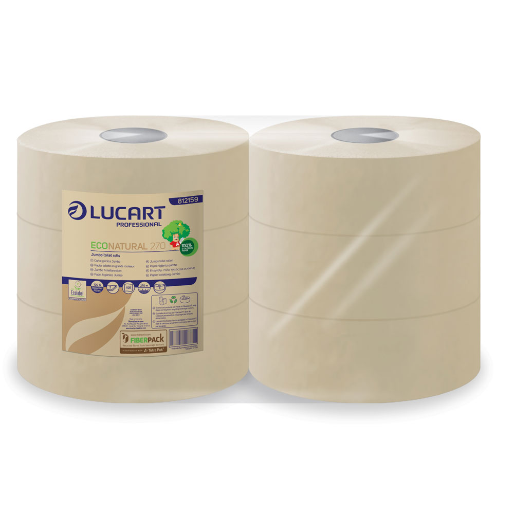6 Rollen Lucart ECO Natural 270 Jumbo Toilettenpapier Großrolle 2-lagig Öko Rec. 