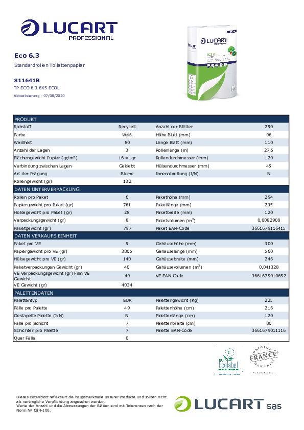 Datenblatt 811641 Toilettenpapier Eco 6.3