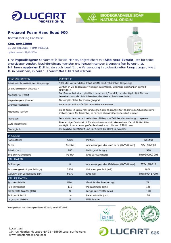 Datenblatt Lucart Identity Foam Soap 900