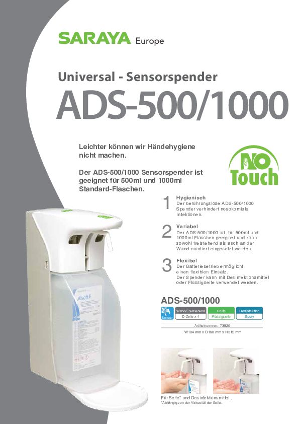 Saraya Universal Sensor Spender ADS-500/1000