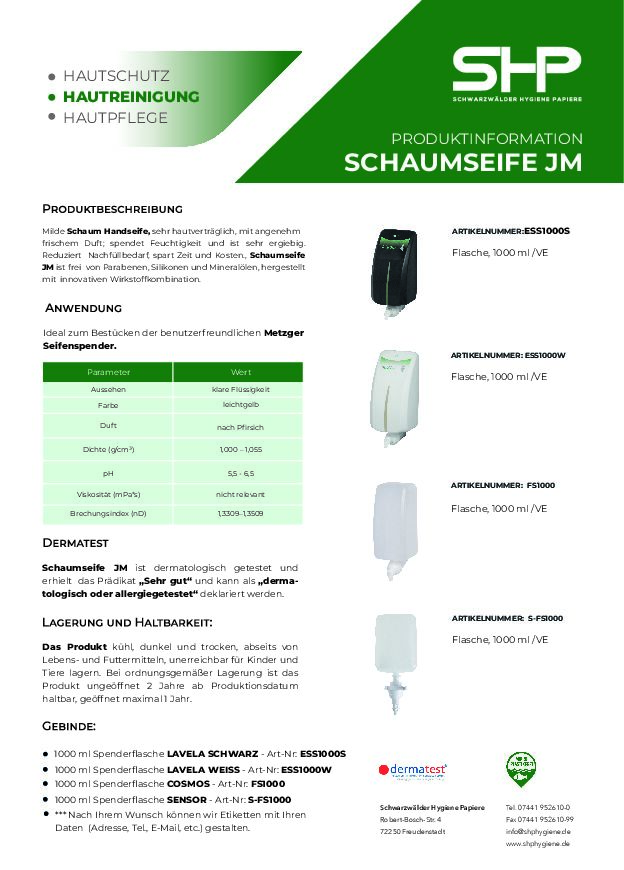 Produktdatenblatt Schaumseife ESS1000