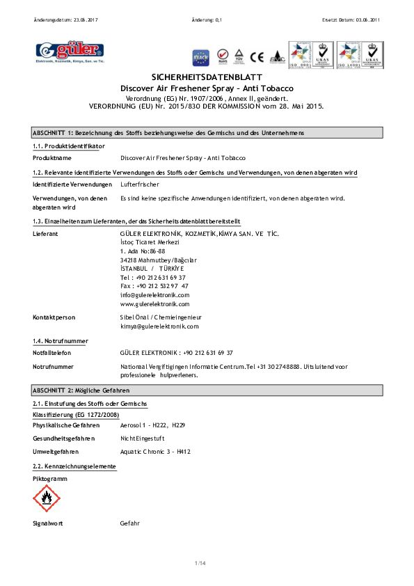 Sicherheitsdatenblatt Duft Anti Tabacco