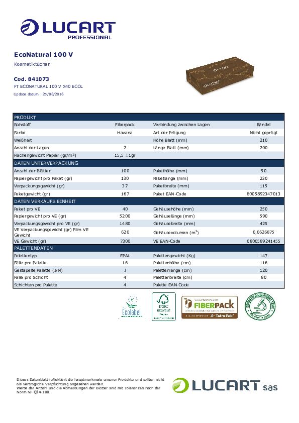 Datenblatt 841073 EcoNatural 100V Recycling-Kosmetiktuch