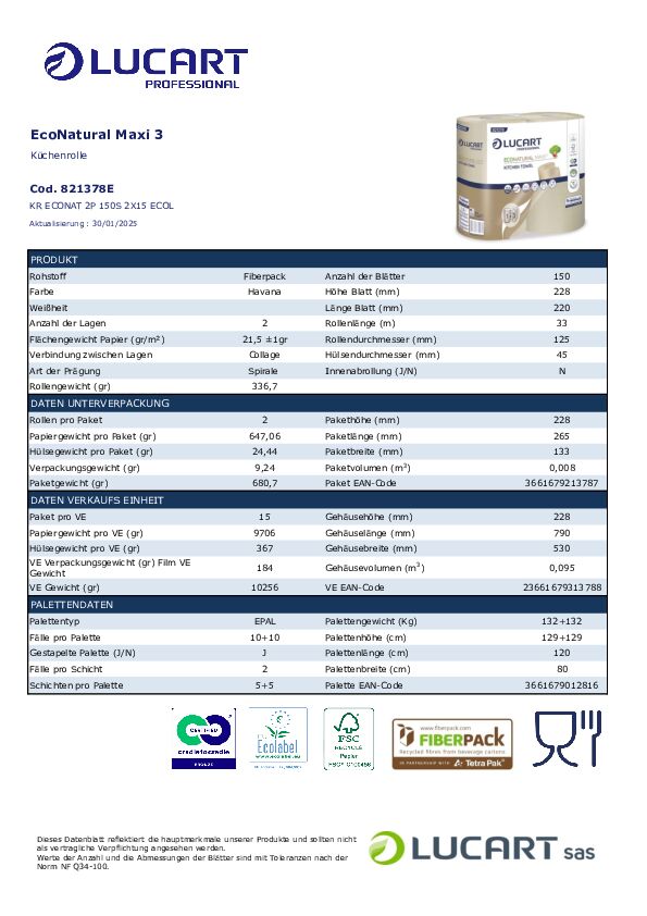 Datenblatt Küchenrolle Eco Natural 821378